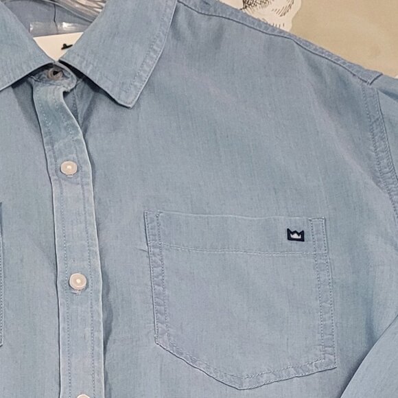 Crown & Ivy Blue Chambray Tencel Long Sleeve Button Up Blouse Size Medium NWT - Picture 12 of 12